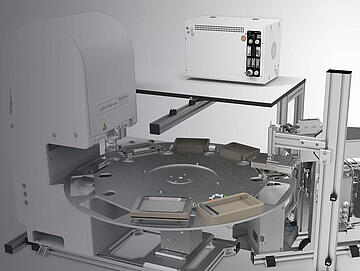 CyBio Well vario pipettor configured for MALDI sample prep including 10 position circular transport system and tip wash