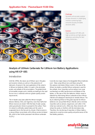Analysis of Lithium Carbonate for Lithium-Ion Battery Applications using HR ICP-OES