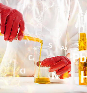 Scientist pouring organic oil. Beauty and cosmetics sciences. Laboratory equipment