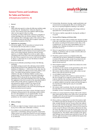 General Terms and Conditions for Sales and Services of Analytik Jena GmbH+Co. KG