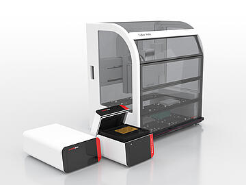 T-Robot II  96-well thermal cycler (open) with controller and a CyBio Felix liquid handler