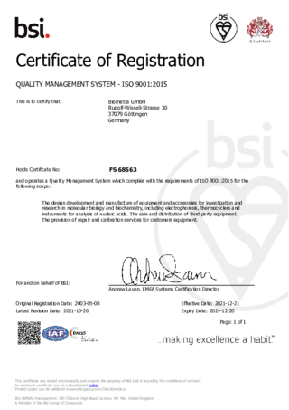 ISO Certificate Biometra GmbH