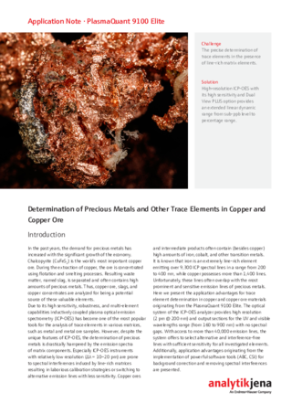 Determination of Precious Metals and Other Trace Elements in Copper and Copper Ore